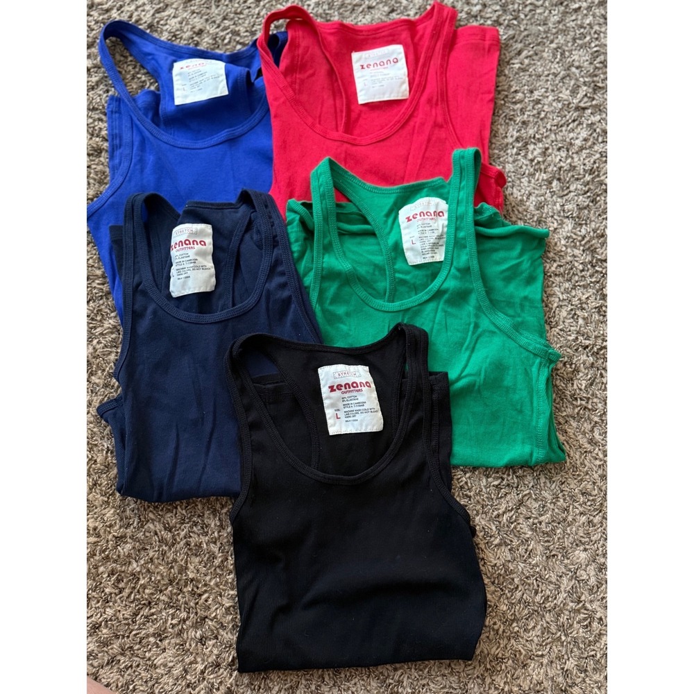 Zenana Outfitters Womens Ribbed Racerback Tank Top Bundle 5 Pack Multi Color L
